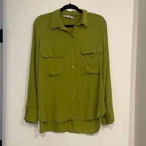 Zara Button Down Lime Green Shirt Size Large